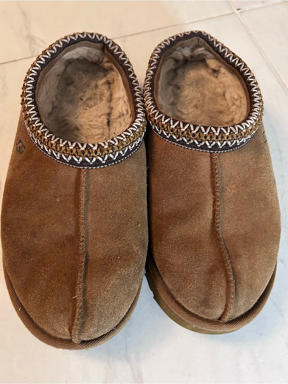 Uggs Brown Suede Shearling-Lined Slip-On mules. Tasman Uggs.